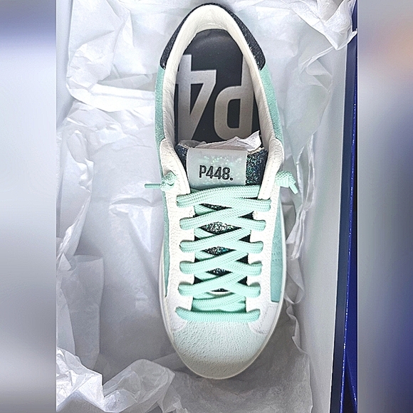 John Low P448 GLITTER Mint Sneakers Womans 38/US 8 GLINIDO $300 NIB - Picture 8 of 16